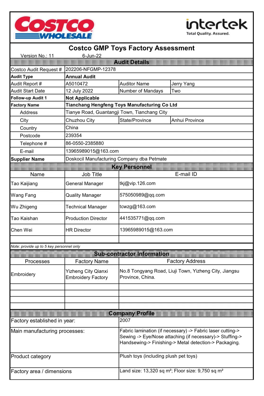 COSTCO certificate